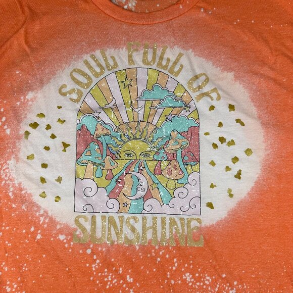 Gildan Womens XL Soul Full of Sunshine Orange Bleached Short Sleeve Graphic Tee - Picture 2 of 8